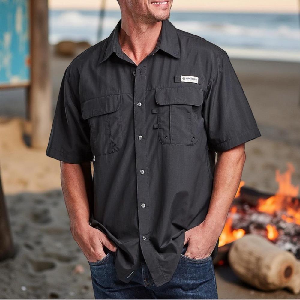 Magellan Outdoors Black Relaxed Fit Fish Gear Shirt Sz XL